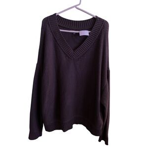 American Eagle Charcoal Gray V-Neck Chunky Oversized Sweater Size XL Cable Knit